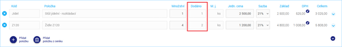 Dodané množství na vydané objednávce